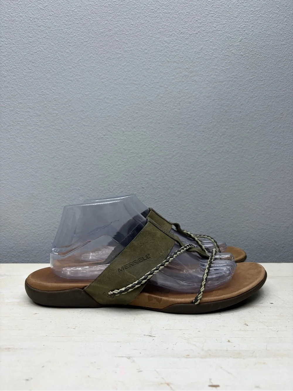 Merrell Olive Green Leather Braided Strap Slide Sandals Size 10